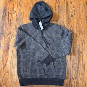 J. Crew Merino Pullover Hoodie Heather Graphite Glen Plaid NWT Men Medium NWT
